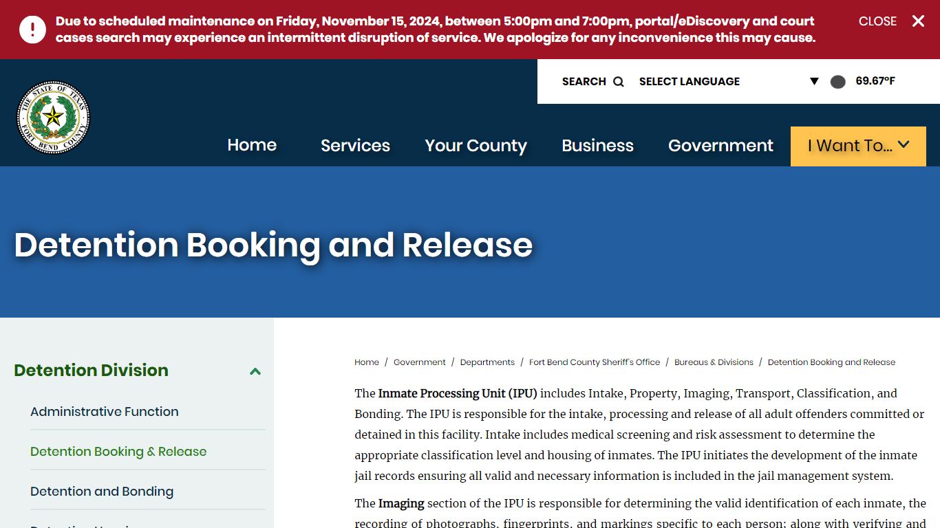 Detention Booking and Release - Fort Bend County